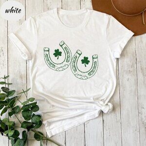 St. Patrick's Day Cowgirl Shirt, Lucky Horseshoe Clover Tee